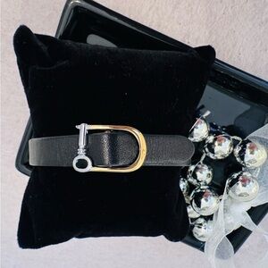 KEEP Collective Black Leather Bracelet with Gold and Silver Clasp